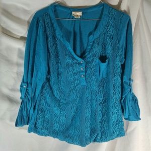 Self Esteem XL Blue Lace Front Top with pocket